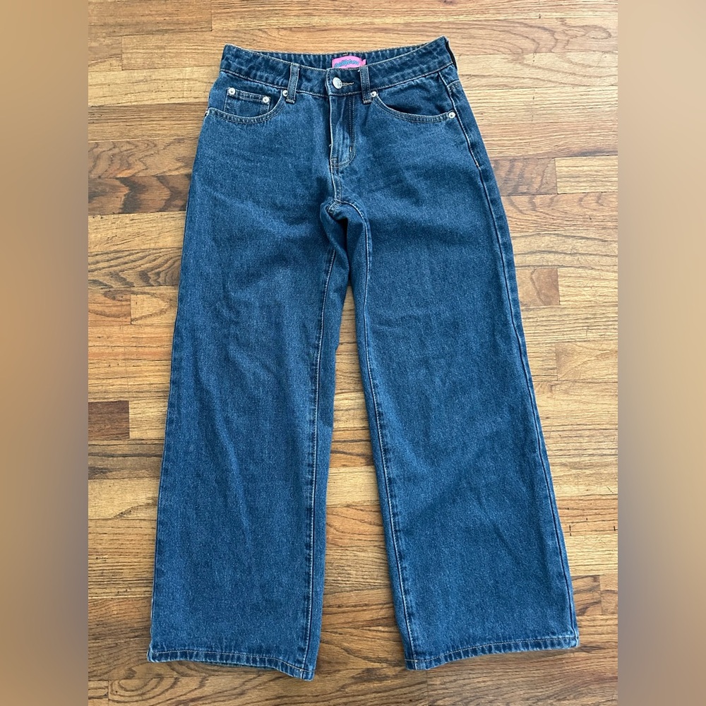 Edikted Wide Leg Jeans Blue Washed Denim Pockets XS